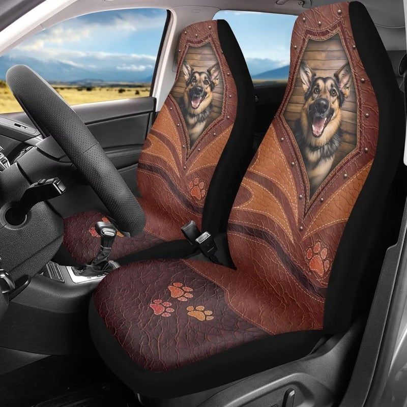 Howilath Cute German Shepherd Printed Vehicles Seat Cover, Dog Paw Pattern High Bucket Soft Car Front Seats Cover Set of 2, Stretchy Car Seat Cushion Universal Fit for Most Vehicle Cars - Image 1